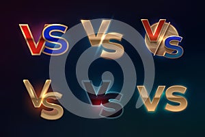 Versus logo set. VS letters for sport competition, MMA boxing fight match screen, game concept. Vector versus banner