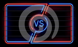 Versus neon frame. Sport battle glowing lines banner, VS duel sign. Sports fight team frames vector background