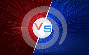 Versus screen design. Red and blue VS letters. Light warp speed. Vector illustration