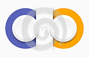 Versus Screen with Empty Round Frames, vector violet and yellow line border on white background. Infographic VS vector papercut