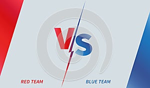 Versus screen for sports and fight competition. Red and Blue teams. Space for your text on gray background. Vector illustration