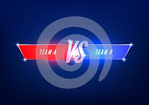 Versus screen template. Vs battle headline, conflict duel between Red and Blue teams.