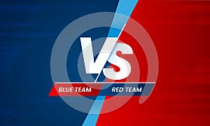 Versus screen. Vs battle headline, conflict duel between Red and Blue teams. Confrontation fight competition vector