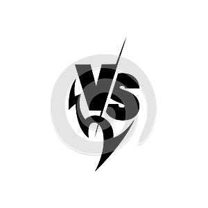 Versus sign surrounded by flames. Black and white symbol.