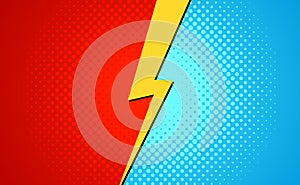 Versus superhero fight comic pop art retro battle design background. Cartoon versus halftone banner