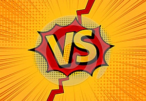 Versus VS letters fight backgrounds in flat comics style design with halftone, lightning