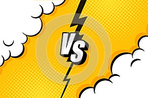 Versus VS letters fight backgrounds in flat comics style design with halftone, lightning. Vector