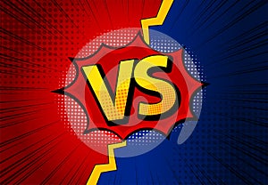 Versus VS letters fight backgrounds in flat comics style design with halftone, lightnings