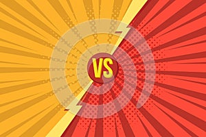 Versus VS letters fight backgrounds in pop art retro comics style with halftone