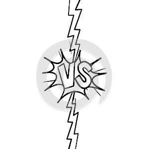 Versus Or VS Letters Logo Design in doodle style. Comic fighting duel with lightning ray border. vector illustration