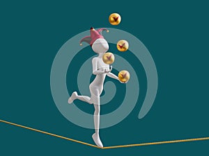 Vert Check Approved Crypto Female Juggle Ball Walk Rope Balance 3D Illustration