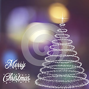 Vertical 3d rendering of a glittering Christmas tree concept and wishes over a bokeh background
