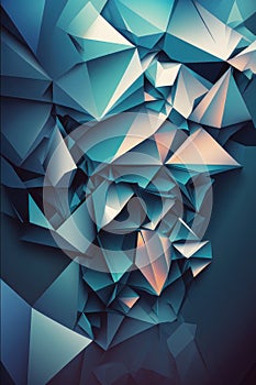 Vertical abstract background, polygons, blue color. AI generative