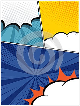 vertical abstract comic book, pop art cartoon layout template halftone dotted background