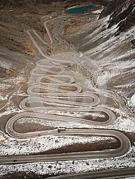 Vertical aerial shot of Los caracoles pass, Chile photo