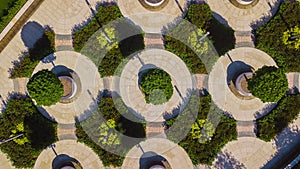 Vertical aerial top down view shot and looking down on the city park in Krasnodar, Russia