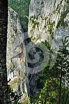 Vertical aerial view of Bicaz Gorges in Romania