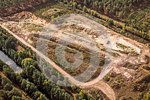 Vertical aerial view of a sand quarry in the heath, flight with a gyrocopter photo
