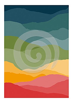 Vertical background or card template with abstract waves or hills of rainbow colors. Creative bright colored backdrop