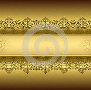Vertical background with gold filigree frame border oriental gold with lace ornaments