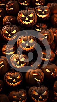 Vertical Background with Jack-o'-lantern Pumpkins