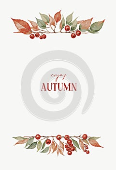 Vertical banner with autumn fall botanical elements at the top and bottom