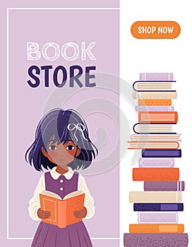 Vertical banner or landing page template for a library or bookstore app.