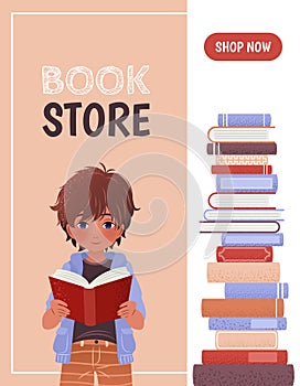 Vertical banner or landing page template for a library or bookstore app.