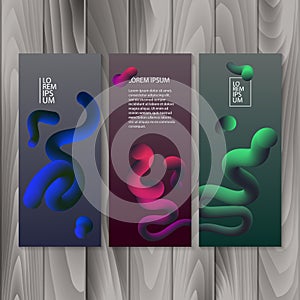 Vertical banner set with abstract dynamic background design. Fluid colors on colorful gradient background. Eps10 vector