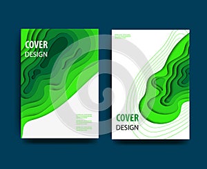 Vertical banners with 3D abstract green background with paper cut shapes. Vector design layout for business