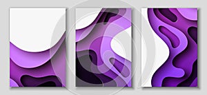 Vertikálne4 letáky  trojrozmerný abstraktné znížiť purpurová vlny. vektor dizajn rozmiestnenie 