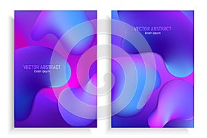 Vertical banners set with 3D abstract background with blue and purple wave motion flow, fluid gradient shapes