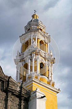 Vertical of the Basilica Cathedral of Puebla in Mexico..