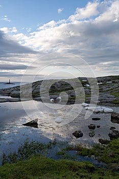 Vertical of the beautiful scenery of Columna Transatlantica on the Atlantic Road route in Norway photo