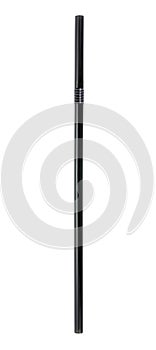 Vertical black plastic drinking straw isolated on white background