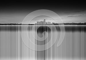 Vertical black and white distant skyscrapers background