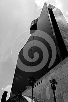 Vertical black and white shot of WTC in Mexico