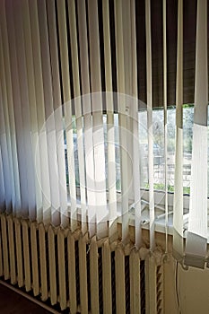 Vertical blinds on the window in the sunlight