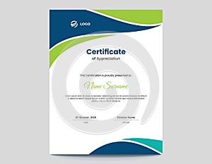 Vertical blue and green waves certificate design