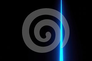 Vertical blue light beam on black background. Space for text.