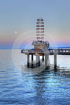 Vertical of Brant St. Pier in Burlington, Canada at dusk