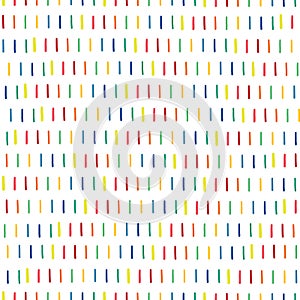 Vertical broken stripes in rainbow colors. Dashes vertical. Seamless surface pattern vector design with strokes. Blue, green,