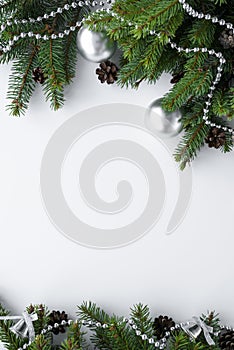 Vertical christmas greeting card. Festive decoration with copy s