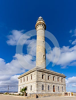 Vertical close up view of the Cape Palos lighthouse in Spain photo