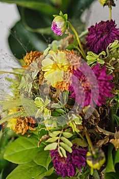 Vertical closeup of a beautiful multi color flower bouquet