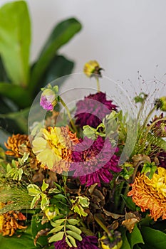 Vertical closeup of a beautiful multi color flower bouquet