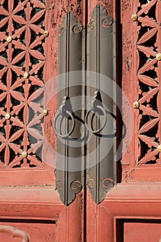 Vertical closeup of the doors of the Temple of Agriculture in Beijing, China