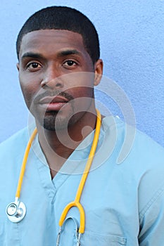 Vertical closeup head shot portrait of confident healthcare professional