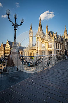 Vertical closeup shot of 1898 The Post building in Ghent, Belgium, on a sunny day