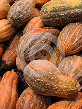 Vertical closeup shot of a pile of pumpkins